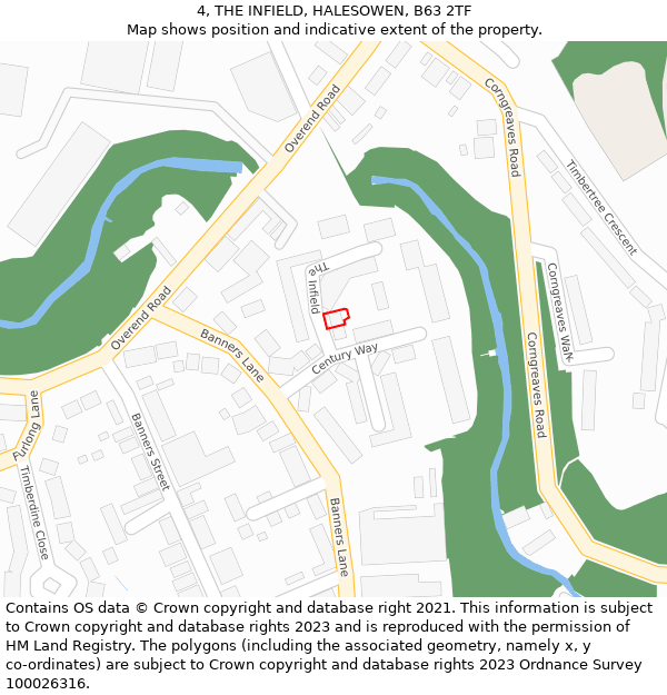 4, THE INFIELD, HALESOWEN, B63 2TF: Location map and indicative extent of plot