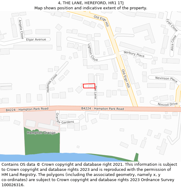 4, THE LANE, HEREFORD, HR1 1TJ: Location map and indicative extent of plot