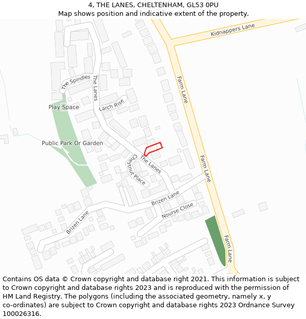 4, THE LANES, CHELTENHAM, GL53 0PU: Location map and indicative extent of plot