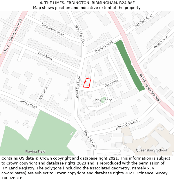 4, THE LIMES, ERDINGTON, BIRMINGHAM, B24 8AF: Location map and indicative extent of plot