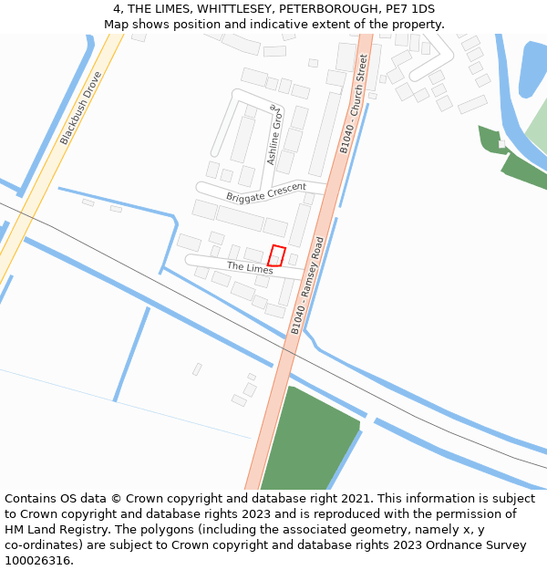 4, THE LIMES, WHITTLESEY, PETERBOROUGH, PE7 1DS: Location map and indicative extent of plot