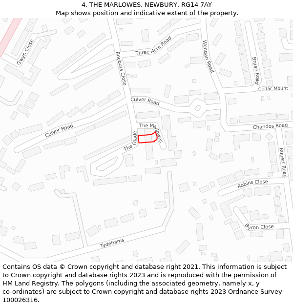 4, THE MARLOWES, NEWBURY, RG14 7AY: Location map and indicative extent of plot