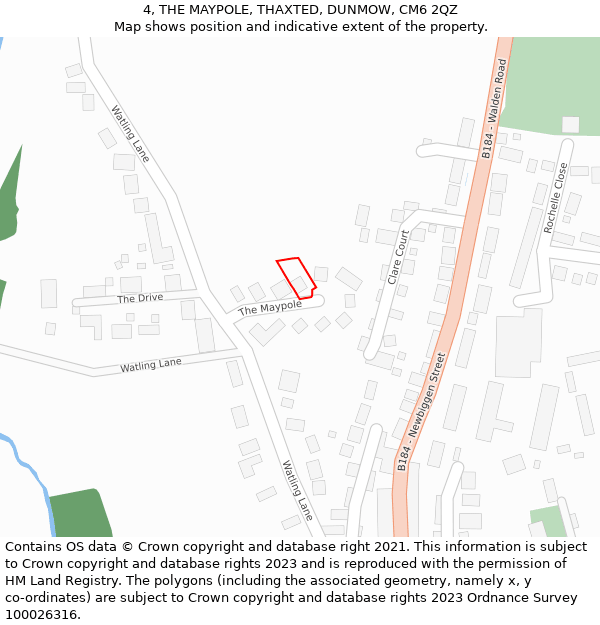 4, THE MAYPOLE, THAXTED, DUNMOW, CM6 2QZ: Location map and indicative extent of plot