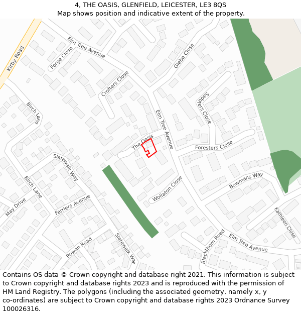 4, THE OASIS, GLENFIELD, LEICESTER, LE3 8QS: Location map and indicative extent of plot