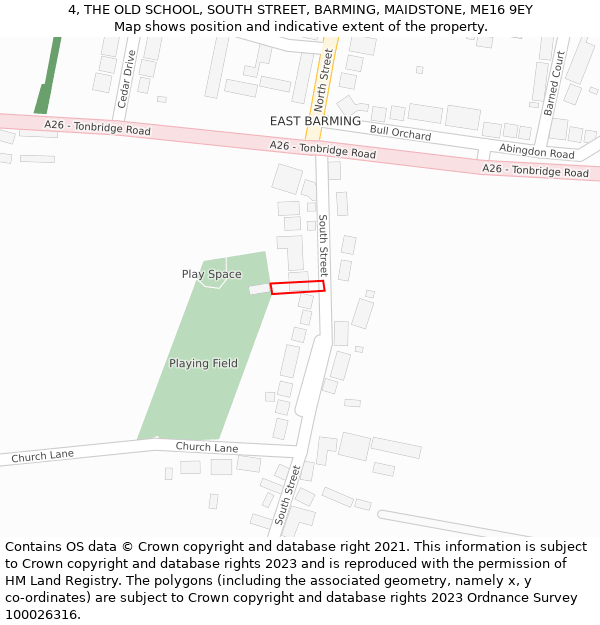 4, THE OLD SCHOOL, SOUTH STREET, BARMING, MAIDSTONE, ME16 9EY: Location map and indicative extent of plot
