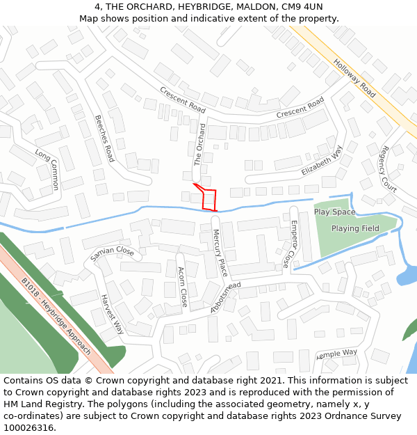 4, THE ORCHARD, HEYBRIDGE, MALDON, CM9 4UN: Location map and indicative extent of plot