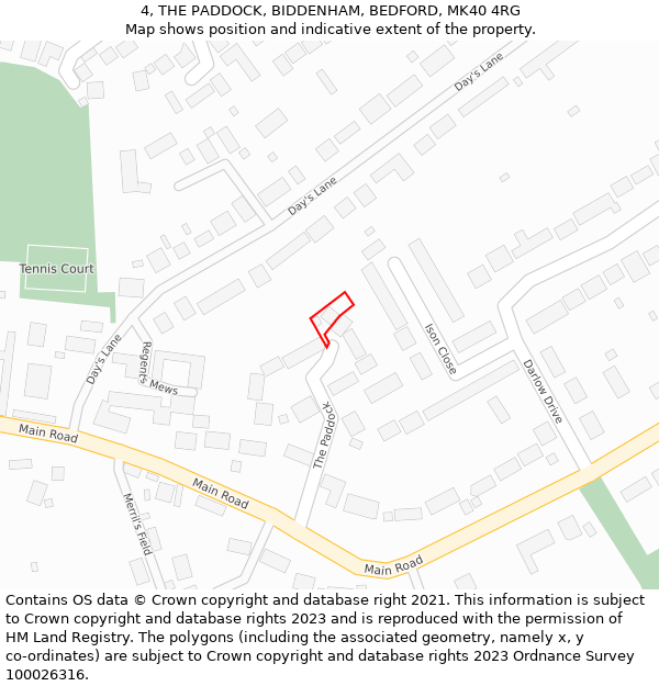 4, THE PADDOCK, BIDDENHAM, BEDFORD, MK40 4RG: Location map and indicative extent of plot