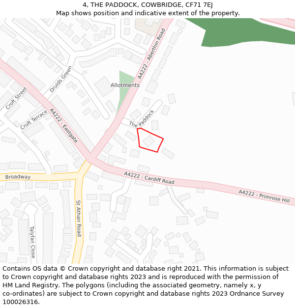 4, THE PADDOCK, COWBRIDGE, CF71 7EJ: Location map and indicative extent of plot