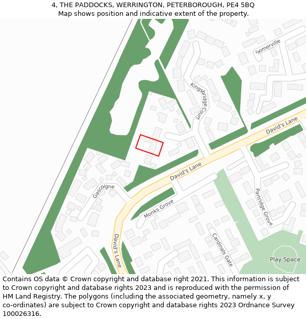 4, THE PADDOCKS, WERRINGTON, PETERBOROUGH, PE4 5BQ: Location map and indicative extent of plot