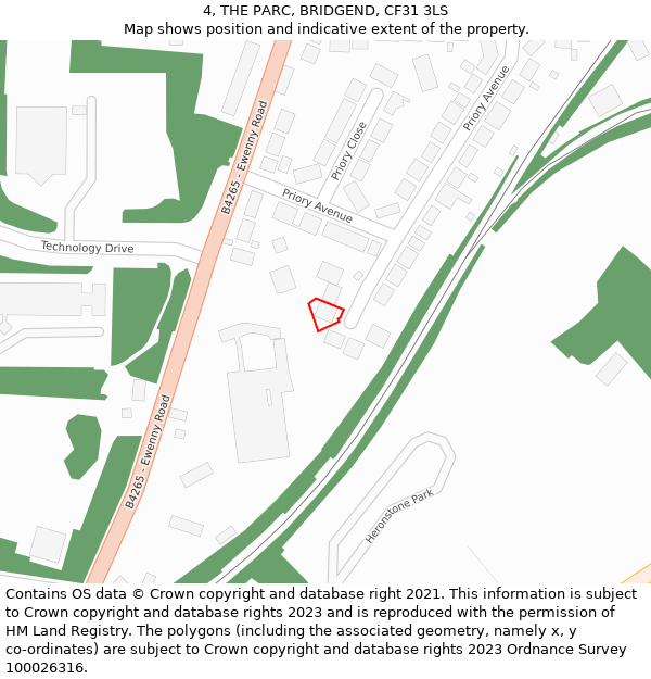 4, THE PARC, BRIDGEND, CF31 3LS: Location map and indicative extent of plot