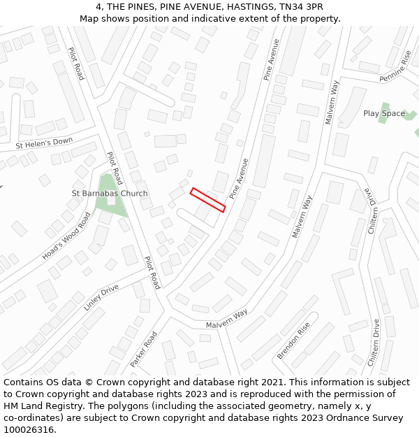 4, THE PINES, PINE AVENUE, HASTINGS, TN34 3PR: Location map and indicative extent of plot