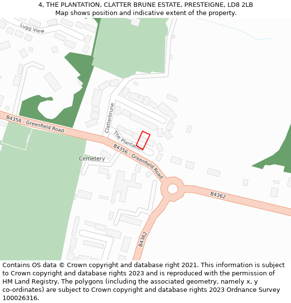 4, THE PLANTATION, CLATTER BRUNE ESTATE, PRESTEIGNE, LD8 2LB: Location map and indicative extent of plot