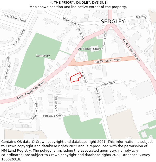 4, THE PRIORY, DUDLEY, DY3 3UB: Location map and indicative extent of plot