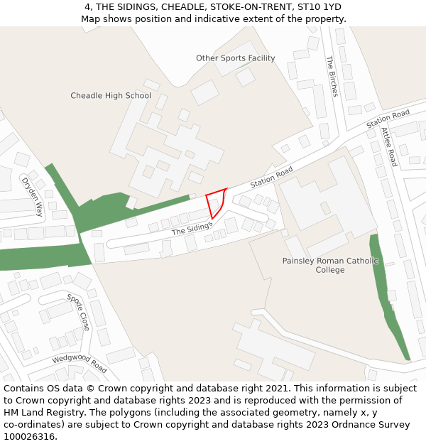 4, THE SIDINGS, CHEADLE, STOKE-ON-TRENT, ST10 1YD: Location map and indicative extent of plot