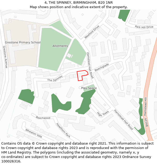 4, THE SPINNEY, BIRMINGHAM, B20 1NR: Location map and indicative extent of plot