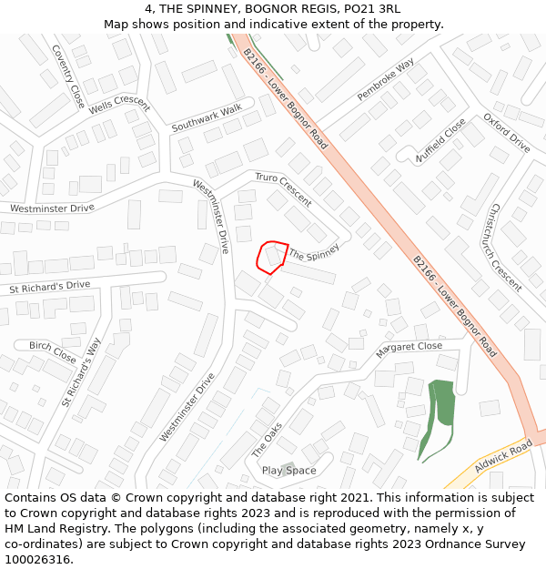 4, THE SPINNEY, BOGNOR REGIS, PO21 3RL: Location map and indicative extent of plot