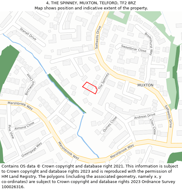 4, THE SPINNEY, MUXTON, TELFORD, TF2 8RZ: Location map and indicative extent of plot