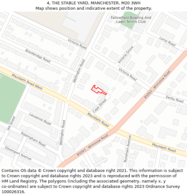 4, THE STABLE YARD, MANCHESTER, M20 3WH: Location map and indicative extent of plot