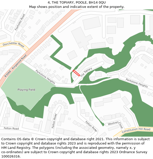 4, THE TOPIARY, POOLE, BH14 0QU: Location map and indicative extent of plot