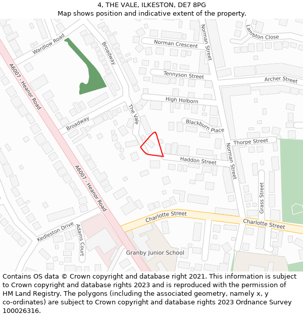 4, THE VALE, ILKESTON, DE7 8PG: Location map and indicative extent of plot