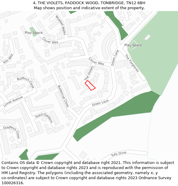 4, THE VIOLETS, PADDOCK WOOD, TONBRIDGE, TN12 6BH: Location map and indicative extent of plot