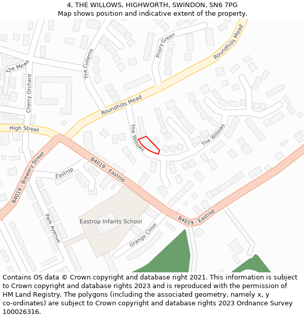 4, THE WILLOWS, HIGHWORTH, SWINDON, SN6 7PG: Location map and indicative extent of plot