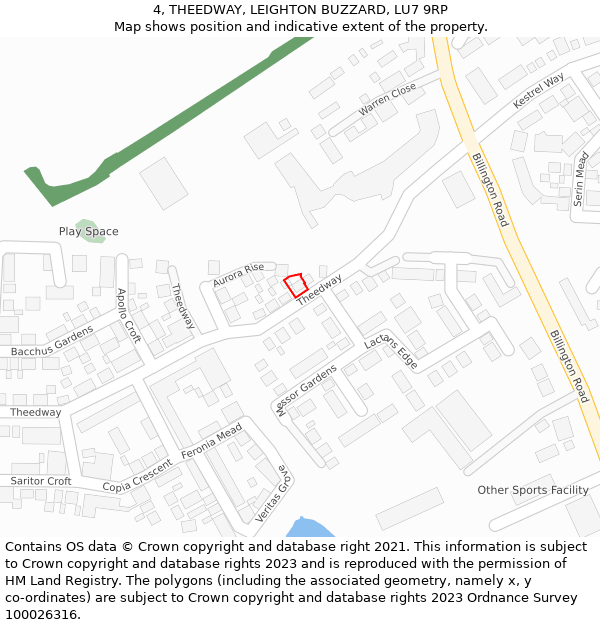 4, THEEDWAY, LEIGHTON BUZZARD, LU7 9RP: Location map and indicative extent of plot