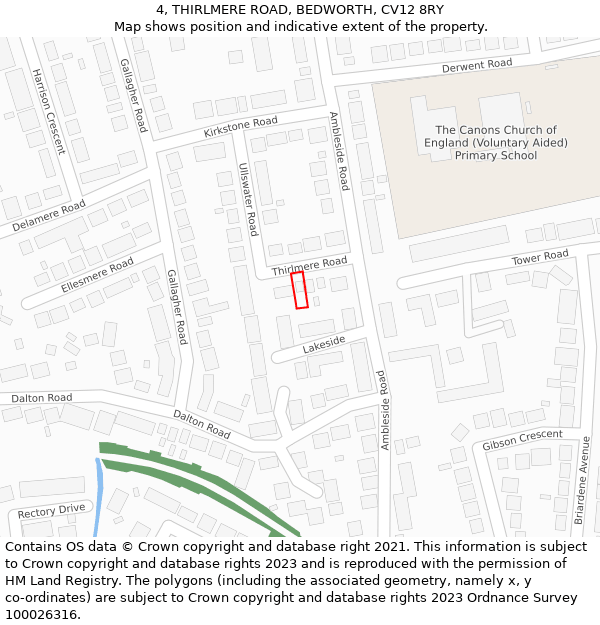 4, THIRLMERE ROAD, BEDWORTH, CV12 8RY: Location map and indicative extent of plot