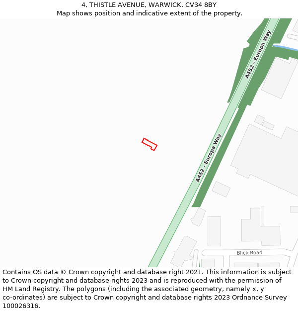 4, THISTLE AVENUE, WARWICK, CV34 8BY: Location map and indicative extent of plot