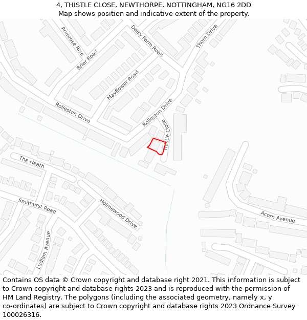 4, THISTLE CLOSE, NEWTHORPE, NOTTINGHAM, NG16 2DD: Location map and indicative extent of plot