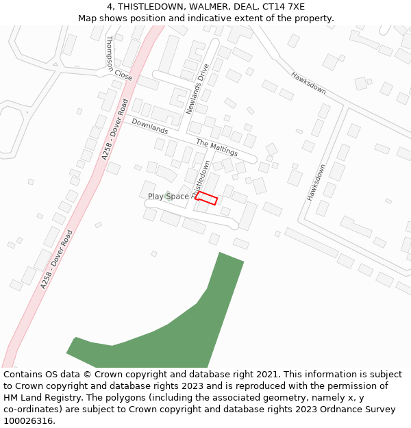 4, THISTLEDOWN, WALMER, DEAL, CT14 7XE: Location map and indicative extent of plot