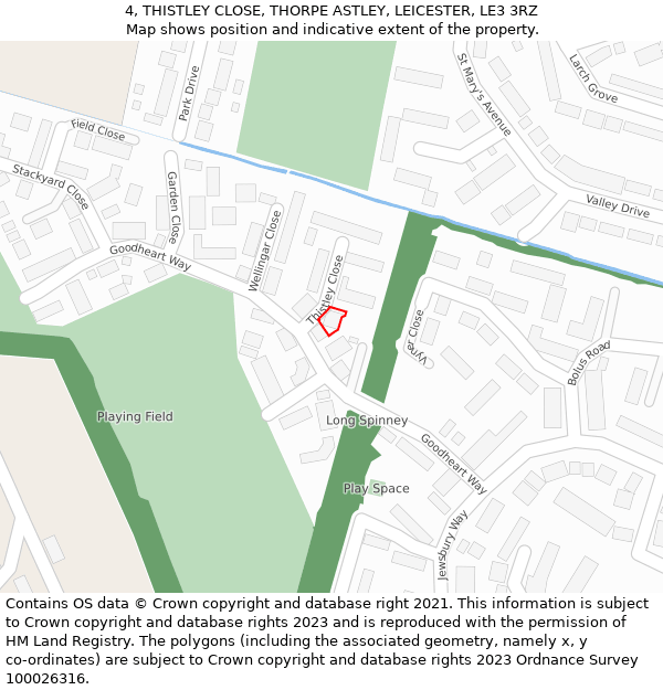 4, THISTLEY CLOSE, THORPE ASTLEY, LEICESTER, LE3 3RZ: Location map and indicative extent of plot