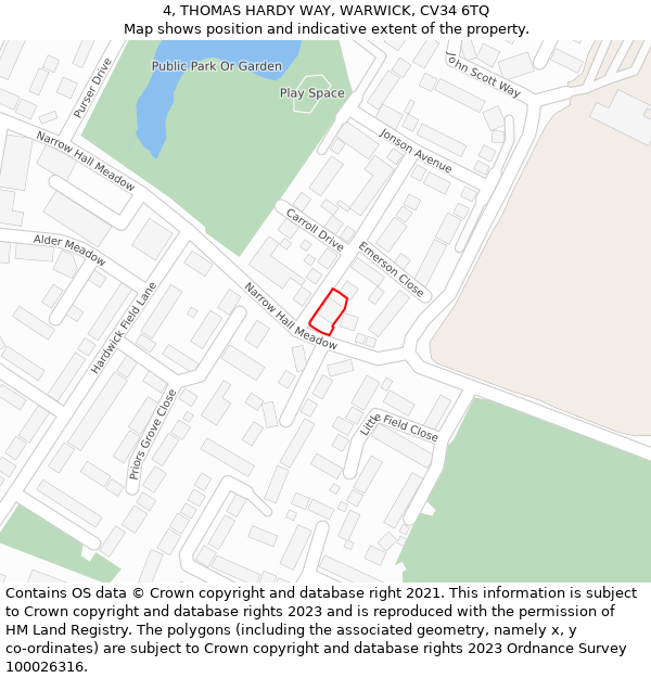 4, THOMAS HARDY WAY, WARWICK, CV34 6TQ: Location map and indicative extent of plot