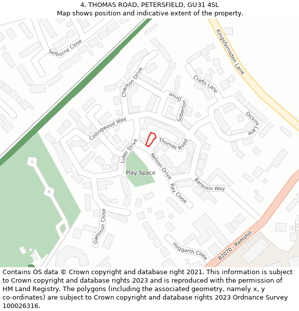 4, THOMAS ROAD, PETERSFIELD, GU31 4SL: Location map and indicative extent of plot