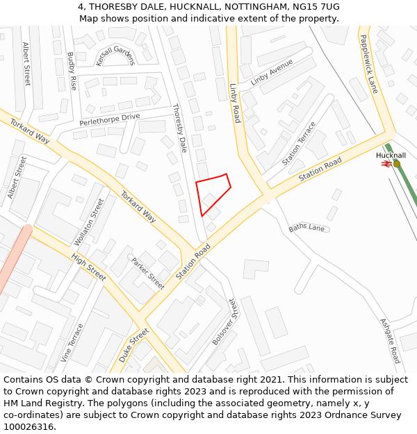 4, THORESBY DALE, HUCKNALL, NOTTINGHAM, NG15 7UG: Location map and indicative extent of plot