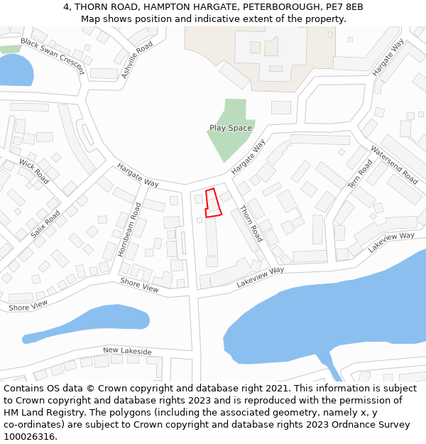 4, THORN ROAD, HAMPTON HARGATE, PETERBOROUGH, PE7 8EB: Location map and indicative extent of plot