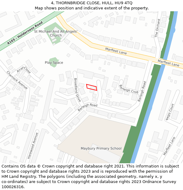 4, THORNBRIDGE CLOSE, HULL, HU9 4TQ: Location map and indicative extent of plot