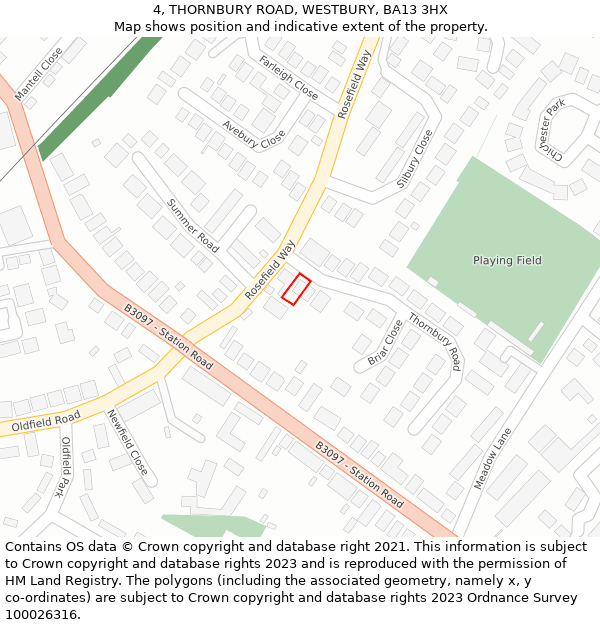 4, THORNBURY ROAD, WESTBURY, BA13 3HX: Location map and indicative extent of plot