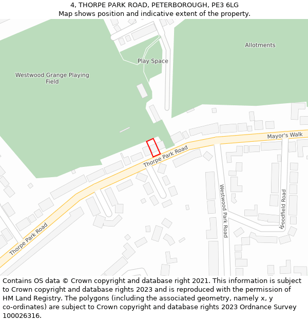 4, THORPE PARK ROAD, PETERBOROUGH, PE3 6LG: Location map and indicative extent of plot