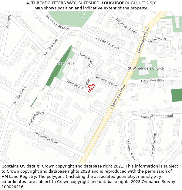 4, THREADCUTTERS WAY, SHEPSHED, LOUGHBOROUGH, LE12 9JY: Location map and indicative extent of plot