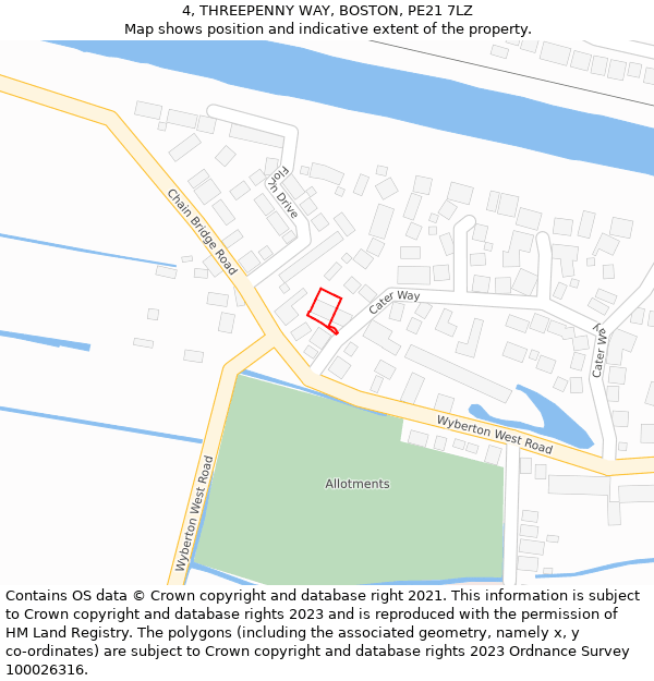 4, THREEPENNY WAY, BOSTON, PE21 7LZ: Location map and indicative extent of plot