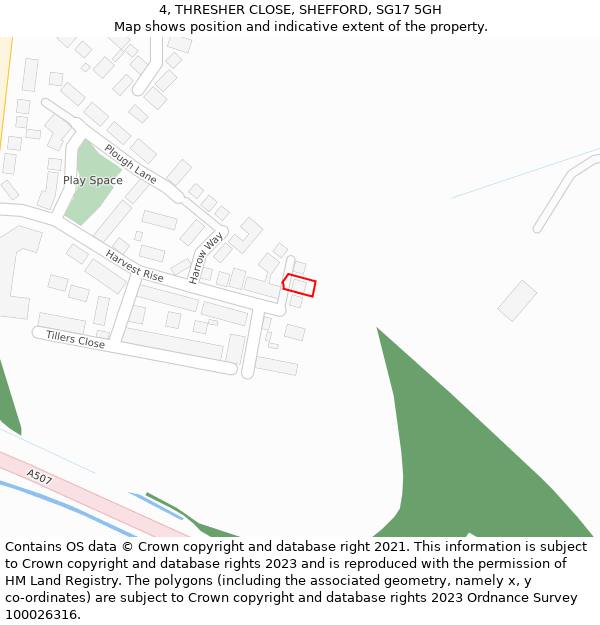 4, THRESHER CLOSE, SHEFFORD, SG17 5GH: Location map and indicative extent of plot