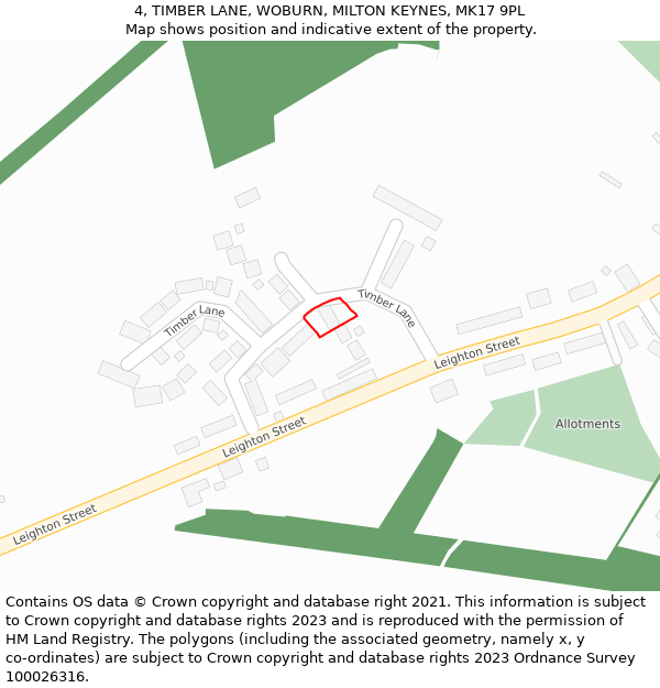 4, TIMBER LANE, WOBURN, MILTON KEYNES, MK17 9PL: Location map and indicative extent of plot