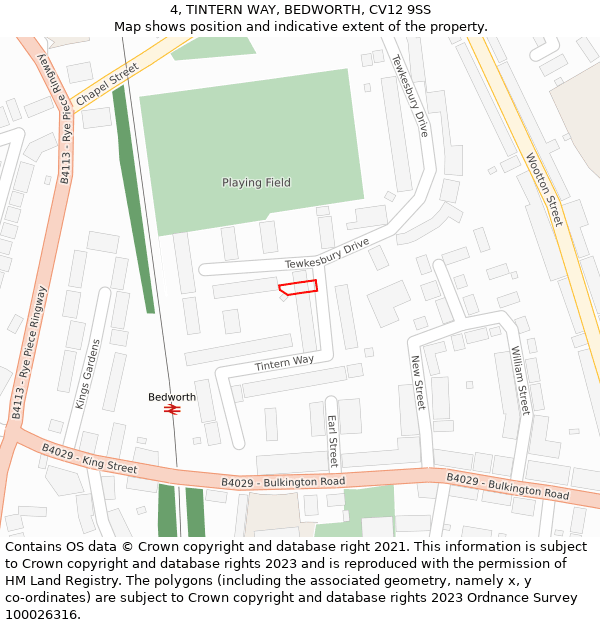 4, TINTERN WAY, BEDWORTH, CV12 9SS: Location map and indicative extent of plot