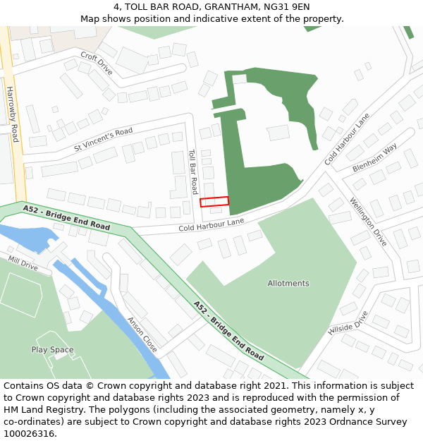 4, TOLL BAR ROAD, GRANTHAM, NG31 9EN: Location map and indicative extent of plot