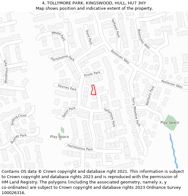 4, TOLLYMORE PARK, KINGSWOOD, HULL, HU7 3HY: Location map and indicative extent of plot