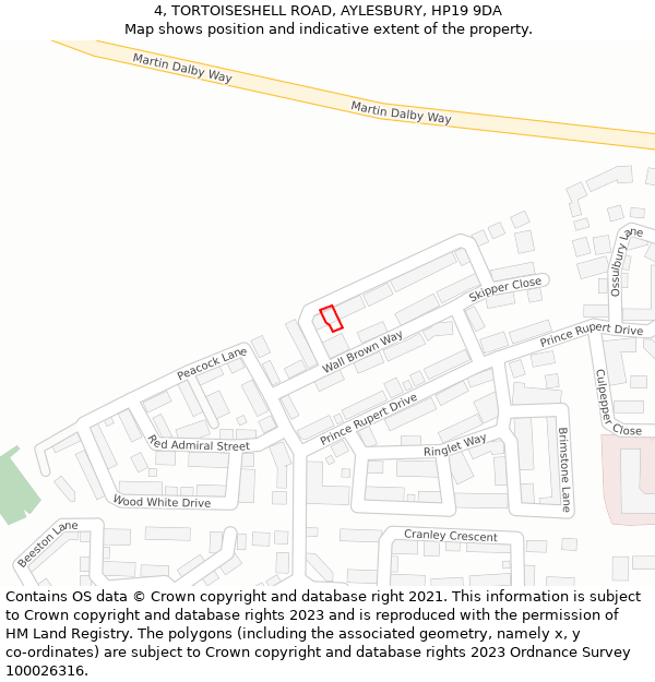 4, TORTOISESHELL ROAD, AYLESBURY, HP19 9DA: Location map and indicative extent of plot