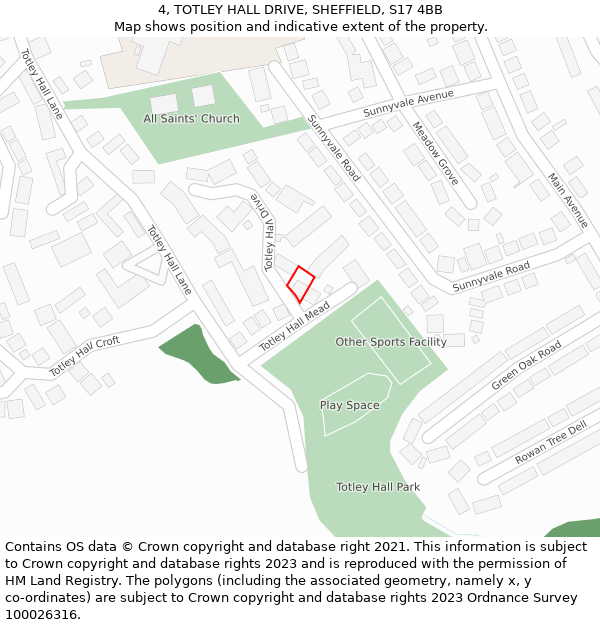4, TOTLEY HALL DRIVE, SHEFFIELD, S17 4BB: Location map and indicative extent of plot