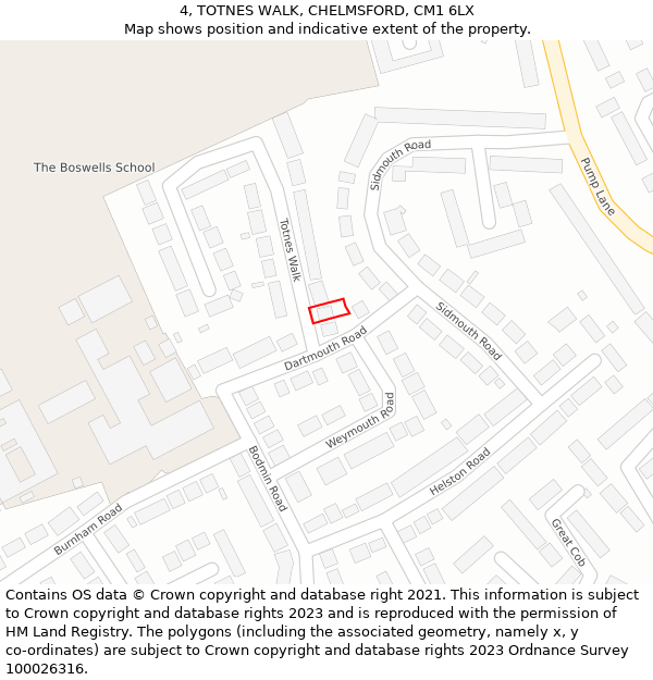 4, TOTNES WALK, CHELMSFORD, CM1 6LX: Location map and indicative extent of plot