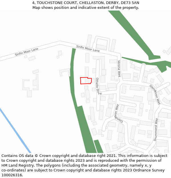 4, TOUCHSTONE COURT, CHELLASTON, DERBY, DE73 5AN: Location map and indicative extent of plot